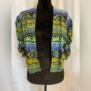 Cable & Gauge multicolored boho 3/4” sleeve crop sweater size large